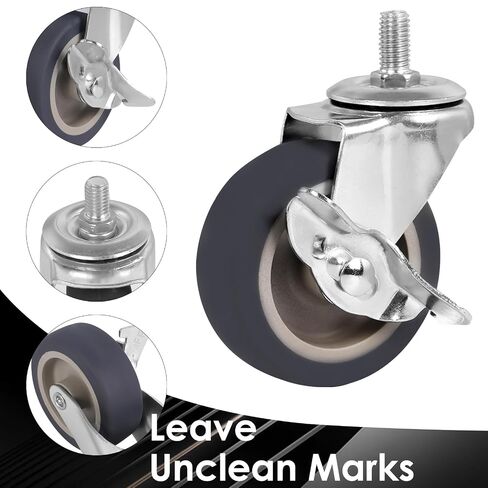 3 Inch Stem Caster Wheels Set of 4, Heavy Duty 600 lbs Quiet Non-Marking Rubber Swivel Caster with Brake, M8-1.25x20mm for Workbench Trolley Furniture Dolly in Kuwait
