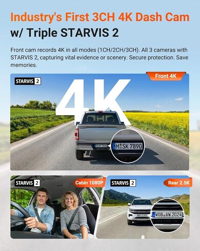 Vantrue N4 Pro S 4K 3 Channel Dash Cam w/Triple STARVIS 2, 4K+1080P+2.5K Front Inside Rear Dash Camera, HDR IR Night Vision, Optional 4G LTE Live, Voice Control, Parking Mode, GPS, Wi-Fi, Support 1TB in Kuwait