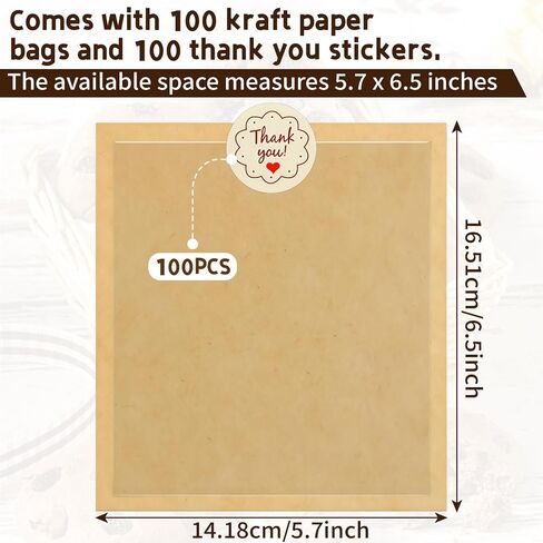 Cookie Packaging Bags with Seal- 100PCS 5.7x6.5 Inch Paper Bakery Bags with Window,Heat Sealable&Grease Resistant To Go Bake Sale Sleeves for Snack,Brownie,Treat, Donut,Cake Slice, Scone in Saudi Arabia