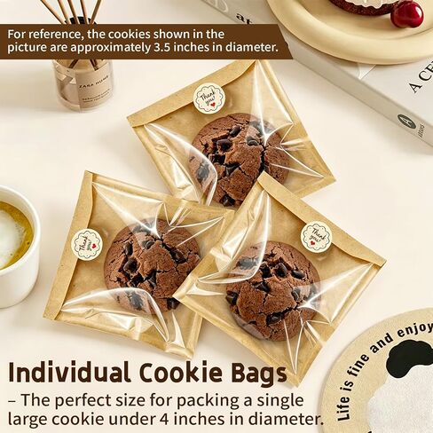 Cookie Packaging Bags with Seal- 100PCS 5.7x6.5 Inch Paper Bakery Bags with Window,Heat Sealable&Grease Resistant To Go Bake Sale Sleeves for Snack,Brownie,Treat, Donut,Cake Slice, Scone in Saudi Arabia
