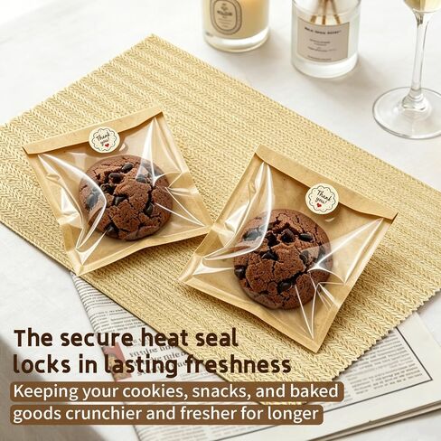 Cookie Packaging Bags with Seal- 100PCS 5.7x6.5 Inch Paper Bakery Bags with Window,Heat Sealable&Grease Resistant To Go Bake Sale Sleeves for Snack,Brownie,Treat, Donut,Cake Slice, Scone in Saudi Arabia