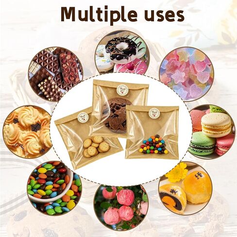 Cookie Packaging Bags with Seal- 100PCS 5.7x6.5 Inch Paper Bakery Bags with Window,Heat Sealable&Grease Resistant To Go Bake Sale Sleeves for Snack,Brownie,Treat, Donut,Cake Slice, Scone in Saudi Arabia