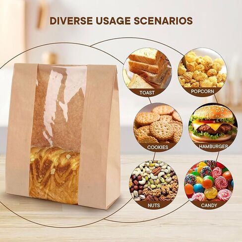 10 PCS Kraft Paper Bread Bags with Clear Window - Includes 10 Homemade Bread Label Stickers, 11.8×4.7×3.5 Inch Bakery Bags for Bread Storage & Packaging in Saudi Arabia