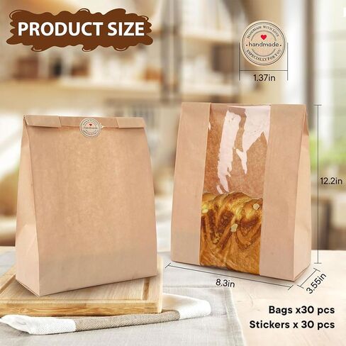 10 PCS Kraft Paper Bread Bags with Clear Window - Includes 10 Homemade Bread Label Stickers, 11.8×4.7×3.5 Inch Bakery Bags for Bread Storage & Packaging in Saudi Arabia