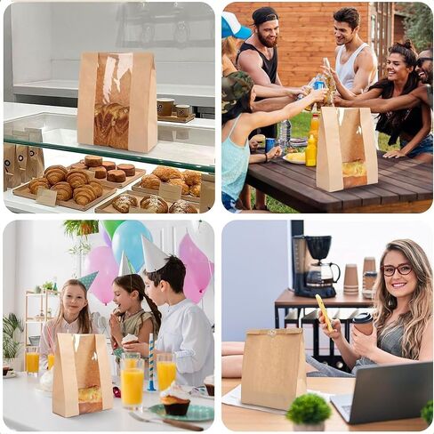 10 PCS Kraft Paper Bread Bags with Clear Window - Includes 10 Homemade Bread Label Stickers, 11.8×4.7×3.5 Inch Bakery Bags for Bread Storage & Packaging in Saudi Arabia