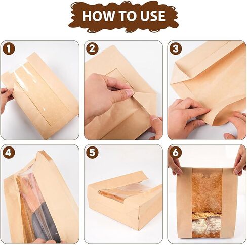 10 PCS Kraft Paper Bread Bags with Clear Window - Includes 10 Homemade Bread Label Stickers, 11.8×4.7×3.5 Inch Bakery Bags for Bread Storage & Packaging in Saudi Arabia