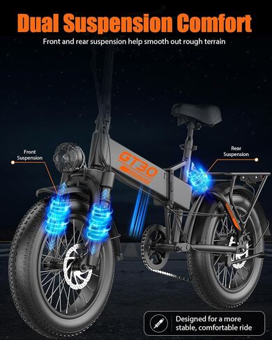AZHAR Foldable Electric Bike for Adults, 2000W Peak Motor, Up to 28MPH 65 Miles Range, 48V 20Ah Removable Battery, 20 Inches Fat Tires Ebike, Full Suspension, 7-Speed Gear, Portable Commuter Bicycle in Saudi Arabia