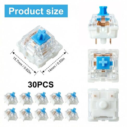 30Pcs Keyboard Clicker Fidget Toys, Blue 3Pin Keyboard Switches, Pre-Lubricated Clicky Key Switche, Dustproof Accurate Typing Tactile Feel Replacement for DIY Mechanical Gaming Keyboard 3D Prints in Saudi Arabia