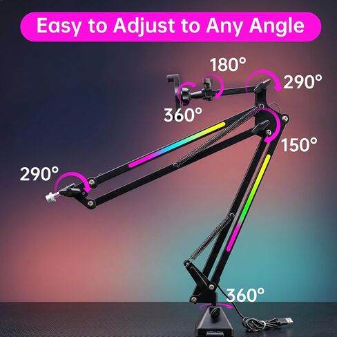 2 in 1 Microphone Arm Stand with Phone Holder, RGB Button Suspension Scissor Mic Boom Arm for Gaming/YouTube/Music Recording, 3/8" Desk Mount Clamp Metal Adjustable Mic Stand for Streaming Podcasting in Saudi Arabia