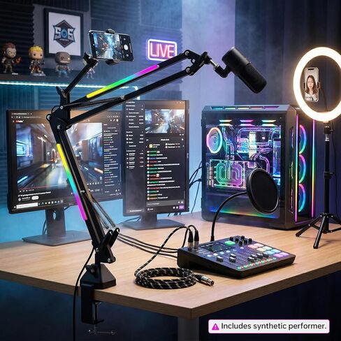2 in 1 Microphone Arm Stand with Phone Holder, RGB Button Suspension Scissor Mic Boom Arm for Gaming/YouTube/Music Recording, 3/8" Desk Mount Clamp Metal Adjustable Mic Stand for Streaming Podcasting in Saudi Arabia