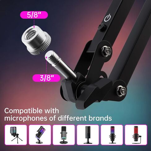 2 in 1 Microphone Arm Stand with Phone Holder, RGB Button Suspension Scissor Mic Boom Arm for Gaming/YouTube/Music Recording, 3/8" Desk Mount Clamp Metal Adjustable Mic Stand for Streaming Podcasting in Saudi Arabia