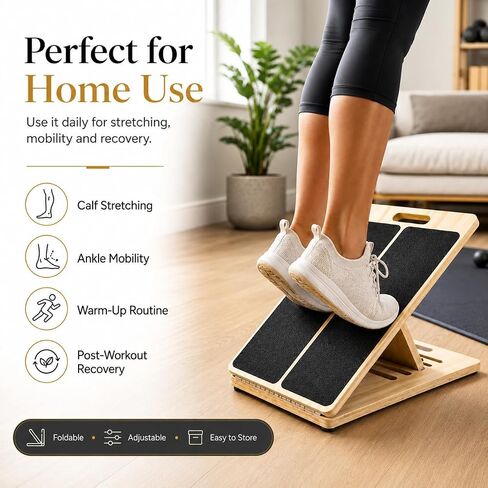 Slant Board for Exercise, 5-Position Adjustable Wooden Calf Stretcher, Portable Slant Board for Calf Stretching, Incline Board for Squats, Physical Therapy, Knee, Leg, Foot & Ankle Mobility in Saudi Arabia