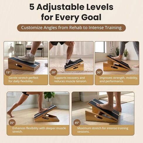 Slant Board for Exercise - 500 lb Weight Capacity, Calf Stretch Board, Stretch & Mobility Board for Physical Therapy Anti Slip Design with 5 Angle Adjustable Incline Board for Knee Ankle Pain Relief in Saudi Arabia