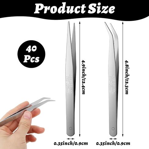 40 Pcs Stainless Steel Tweezers Set, Upgraded High Precision Tweezers, High-end Long Tweezer for Craft, Electronics, Soldering, Model, Laboratory Work, Jewelry-Making in Kuwait