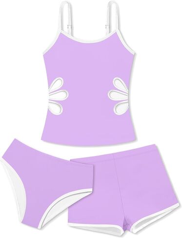 AGAPENG Girls Tankini Swimsuit 3 Piece Bathing Suit Adjustable Straps Cut Out Tankinis Set with Shorts Girls' Swimwear 9-16Y in Kuwait