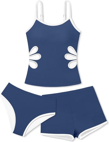 AGAPENG Girls Tankini Swimsuit 3 Piece Bathing Suit Adjustable Straps Cut Out Tankinis Set with Shorts Girls' Swimwear 9-16Y in Kuwait