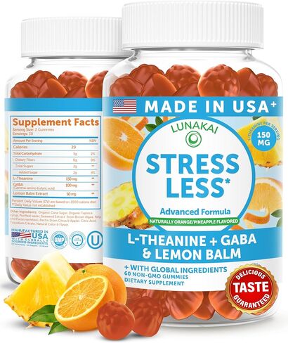صنعت Lunakai USA هدوء وتخفيف الإجهاد الصغار-ملحق لذيذ GABA + L-theanine للبالغين والأطفال-دعم الإجهاد الطبيعي ، 60CT in Kuwait
