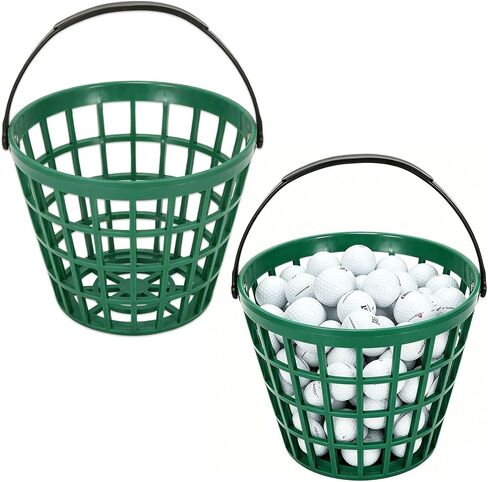 2PCS Green Plastic Golf Ball Basket and Bucket with Handle, 7.7×6.1 Inches Golf Ball Storage, Fits 40–50 Golf Balls in Kuwait