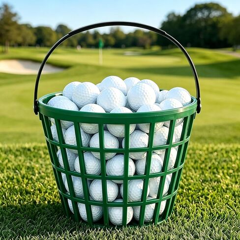 2PCS Green Plastic Golf Ball Basket and Bucket with Handle, 7.7×6.1 Inches Golf Ball Storage, Fits 40–50 Golf Balls in Kuwait