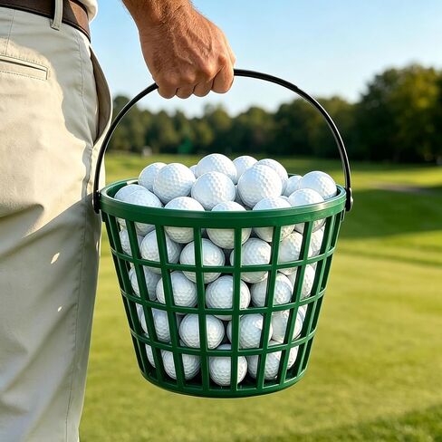 2PCS Green Plastic Golf Ball Basket and Bucket with Handle, 7.7×6.1 Inches Golf Ball Storage, Fits 40–50 Golf Balls in Kuwait