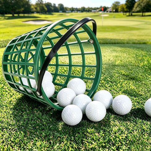 2PCS Green Plastic Golf Ball Basket and Bucket with Handle, 7.7×6.1 Inches Golf Ball Storage, Fits 40–50 Golf Balls in Kuwait