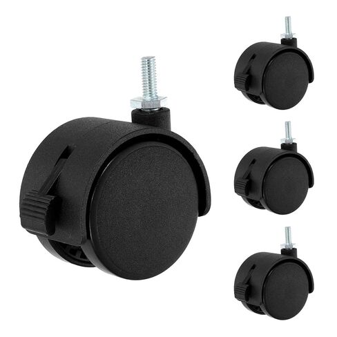 4Pcs 2" Swivel Stem Caster Wheels, M10x15mm Threaded Nylon Furniture Casters with Locking Brake - Screw Rod Installation, for Chairs Sofas Cabinets Shelves Carts, Black in Kuwait