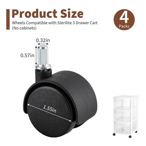 Swivel Caster Wheels, Compatible with Sterilite 3 Drawr Cart, 4-Pack Replacement Rollers Offer Long-Lasting Durability, Swivel Casters Holds Heavy Loads, Simple Setup, Smooth Rolling Action in Kuwait