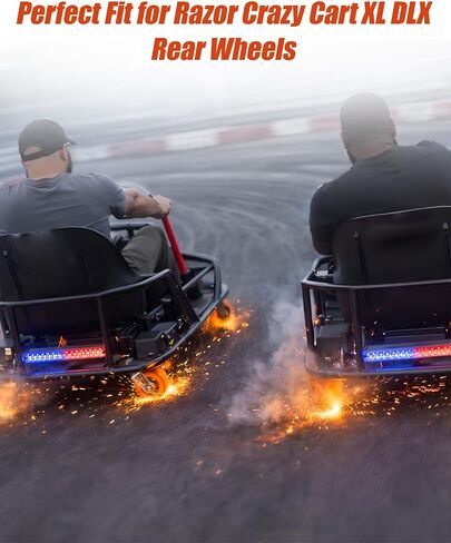 عبوتان من عجلات الانجراف المتوافقة مع Razor Crazy Cart XL DLX | عجلات عريضة 70 × 50 مم، محامل دوارة 360 درجة، استبدال مباشر، هيكل عالي التحمل، يتضمن مفتاح ربط in Kuwait