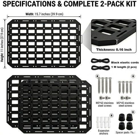 Rigid MOLLE Panel Wall Mount Organizer, ABS, 15.7x11 Inch, Modular Storage Rack for Truck Bed, Garage, Trailer, Off-Road Tailgate & RV (2 Pack) in Kuwait