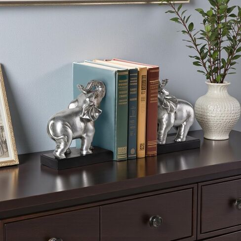Bookends for Shelves, Heavy Duty Book Ends - Elephant Decorative Bookends with Anti-Slip Pad for Book Lovers Heavy Book Holder for Home Office Decor (Silver) in Saudi Arabia