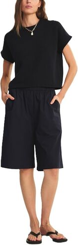 Velvet by Graham & Spencer Women's Tomoko Stripe Rib & Poplin Mix Media Shorts in Kuwait