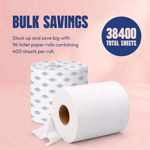 Toilet Paper Bulk 2-Ply White, 96 Individually Wrapped Rolls, 400 Sheets per Roll (38,400 Total Sheets), 100% Recycled Commercial Bath Tissue, Septic Safe Standard Roll for Office and Home in Kuwait