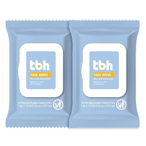 TBH Kids Gentle Face Wipes – Daily Cleansing & Hydrating Wipes for Preteens & Teens – Soothing Chamomile & Calendula – Sulfate & Paraben-Free – 30 Count (Pack of 2) in Kuwait