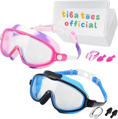 Clip-On Swim Goggles, Wide View Swim Goggles, Anti-UV Fog Pool Water, Adjustable Silicone Strap for 3-14 in Saudi Arabia