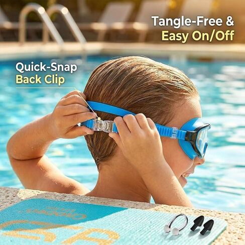 Clip-On Swim Goggles, Wide View Swim Goggles, Anti-UV Fog Pool Water, Adjustable Silicone Strap for 3-14 in Saudi Arabia
