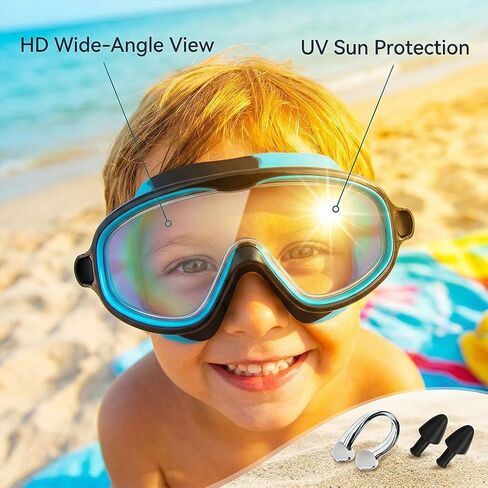 Clip-On Swim Goggles, Wide View Swim Goggles, Anti-UV Fog Pool Water, Adjustable Silicone Strap for 3-14 in Saudi Arabia