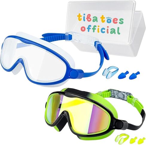 Clip-On Swim Goggles, Wide View Swim Goggles, Anti-UV Fog Pool Water, Adjustable Silicone Strap for 3-14 in Kuwait