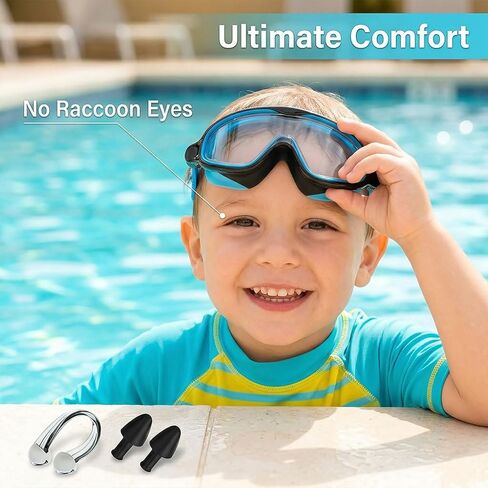 Clip-On Swim Goggles, Wide View Swim Goggles, Anti-UV Fog Pool Water, Adjustable Silicone Strap for 3-14 in Saudi Arabia