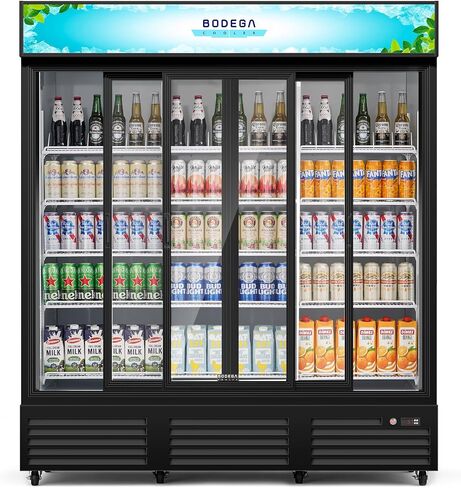 BODEGACOOLER ثلاجة التاجر التجارية، ترقية مبرد عرض الباب المنزلق التلقائي، 2 باب زجاجي عرض مبرد المشروبات مع ضوء LED، أرفف قابلة للتعديل، عجلات للمتجر، المكتب in Kuwait