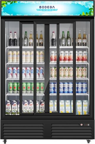 BODEGACOOLER ثلاجة التاجر التجارية، ترقية مبرد عرض الباب المنزلق التلقائي، 2 باب زجاجي عرض مبرد المشروبات مع ضوء LED، أرفف قابلة للتعديل، عجلات للمتجر، المكتب in Saudi Arabia