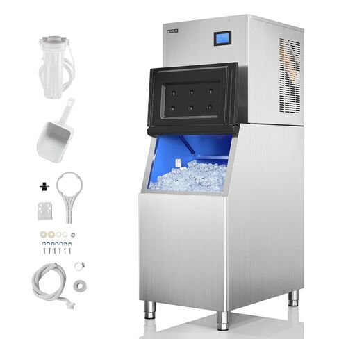 ROVSUN 440lbs/24h Commercial Ice Maker, Large Freestanding Ice Machine with 77lbs Storage Bin & LCD Control Panel for Restaurant Bar Cafe Home Office, Includes Connection Hoses & Scoop in Kuwait