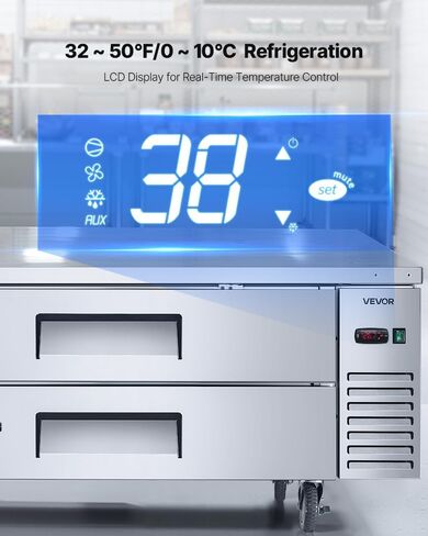 VEVOR Chef Base Refrigerator, 52" W Commercial Chef Bases Worktop Refrigerators, 2-Drawer Under Counter Fridge with 8 Pans Stainless Steel, Heavy-Duty Refrigerated Base, Invisible Door Handle in Kuwait
