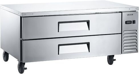 VEVOR Chef Base Refrigerator, 52" W Commercial Chef Bases Worktop Refrigerators, 2-Drawer Under Counter Fridge with 8 Pans Stainless Steel, Heavy-Duty Refrigerated Base, Invisible Door Handle in Kuwait