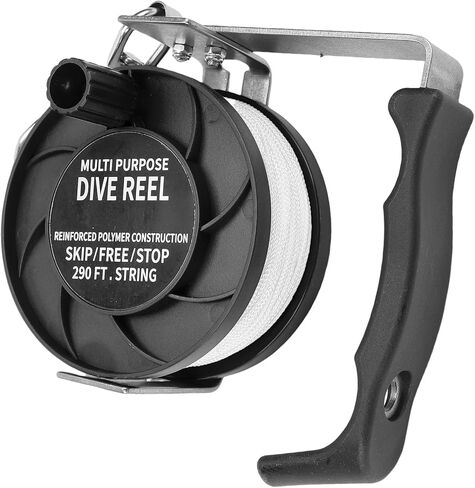 CHICIRIS Scuba Dive Reel, 290ft White Line with Thumb Stopper and BCD Attachment, for Underwater Diving Snorkeling Cave Wreck Exploration and Kayak Anchor (Black) in Kuwait