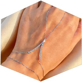 MODRSA Hand Chain Bracelet Silver Hand Chain Ring Bracelet Hands Chain Jewelry Rhinestone Handchain Finger Bracelets non Tarnish Waterproof Dainty Bridesmaid Accessories in Saudi Arabia
