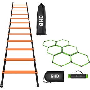 GHB Agility Ladder 1 Pack and Hex Agility Rings 1 Pack 12 Rung 20ft with 3 Carrying Bag in Saudi Arabia