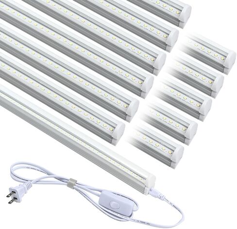 6 عبوات 4FT LED Shop Light T5 لمبة جراج مدمجة قابلة للربط 20 وات | 4FT فائدة LED متجر ضوء ربط T5 أنبوب لمبة ضوء النهار الأبيض مع تشغيل/إيقاف التبديل سلك الطاقة مصباح الجدار السقف in Kuwait
