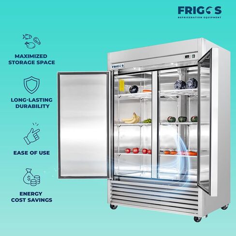 Frigos FG-RF-2D ثلاجة تجارية صلبة ببابين مقاس 54 بوصة يمكن الوصول إليها ببابين 47 قدمًا مكعبًا - الجزء الخارجي من الفولاذ المقاوم للصدأ معتمد من ETL مع إضاءة LED - سعة تخزين تجارية للضاغط 1/5 حصان متضمنة مع باب خلفي in Kuwait