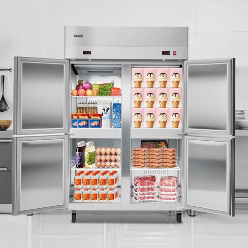 VEVOR Commercial Refrigerator and Freezer Combo 48" W, 31 Cu.Ft Stainless Steel Upright Freezer/Refrigerator with 4 Doors, Auto-Defrost, 6 Adjustable Shelves, UL Certified in Kuwait