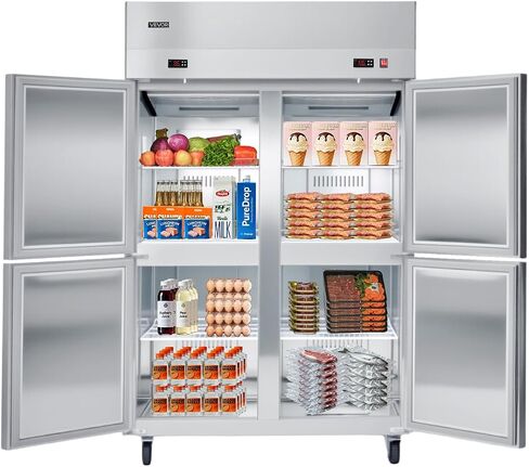 VEVOR Commercial Refrigerator and Freezer Combo 48" W, 31 Cu.Ft Stainless Steel Upright Freezer/Refrigerator with 4 Doors, Auto-Defrost, 6 Adjustable Shelves, UL Certified in Kuwait